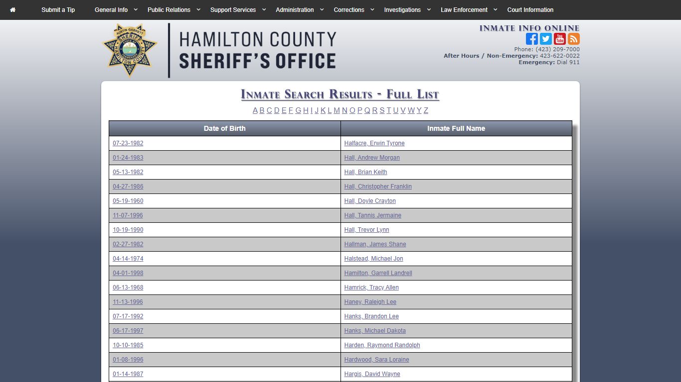 HCSO-Corrections-Inmate Information Online